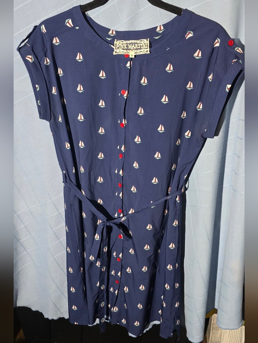 Pink Martini Navy Sailboat Button-Front Dress